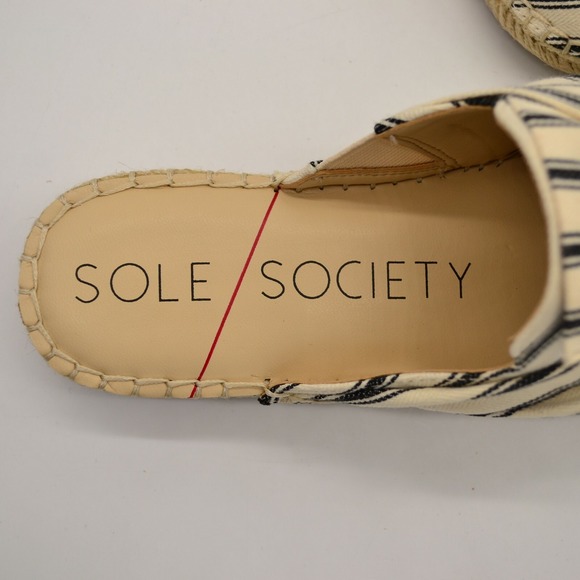 Sole Society Shoes Womens So Sammie Mule 5.5 Cream Black Canvas Backless NEW - Picture 5 of 5